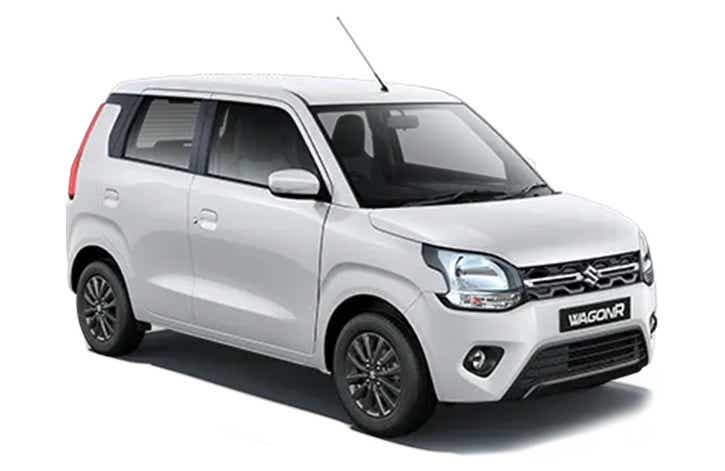 front three-quarter view of a Solid White Maruti Suzuki Wagon R tour