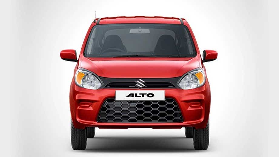 Front view of a Uptown Red Maruti Suzuki Alto