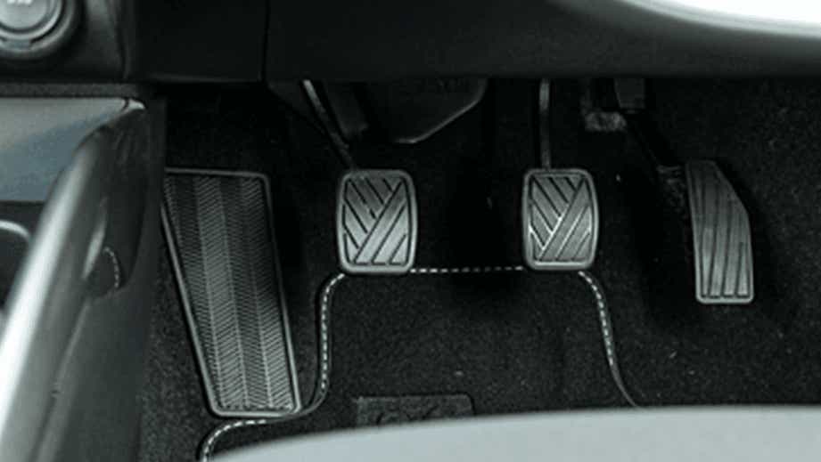 Close-up of the pedal area of a Maruti Suzuki Baleno