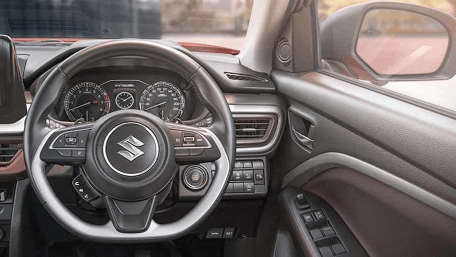 interior dashboard view of a Maruti Suzuki Brezza