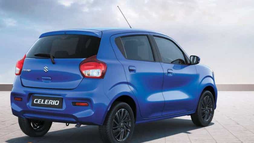 rear three-quarter of a Speedy Blue Maruti Suzuki Celerio