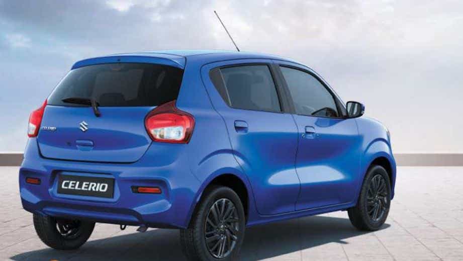 rear three-quarter of a Speedy Blue Maruti Suzuki Celerio