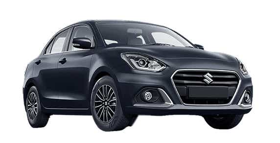 front three-quarter view of a Midnight Black Maruti Suzuki Dzire Tour