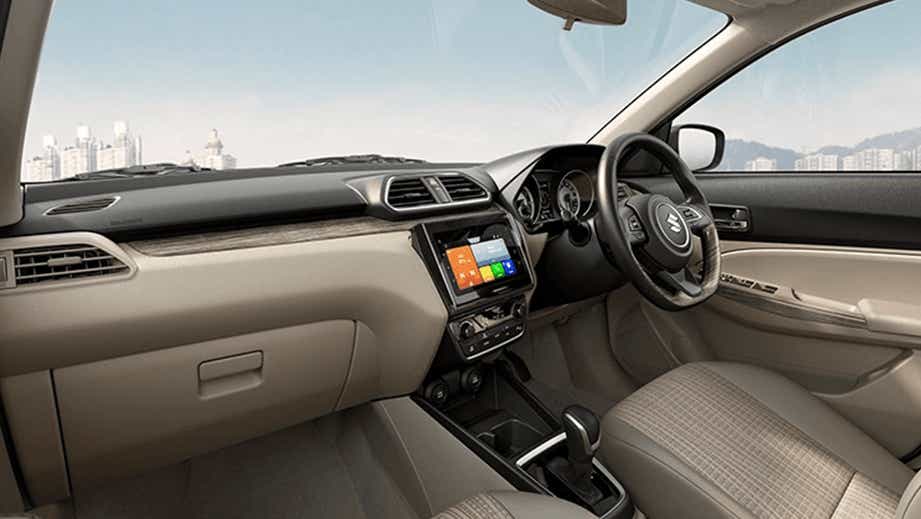 interior dashboard of a Maruti Suzuki Dzire 2018-2023