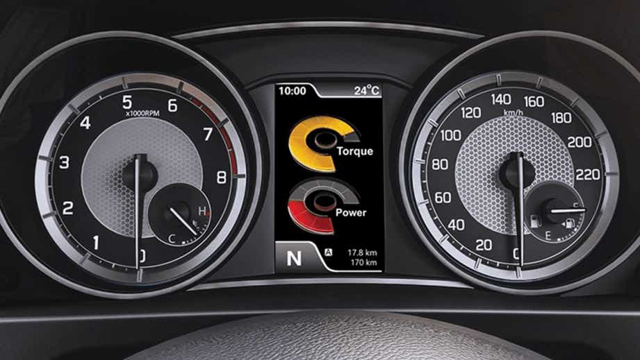 instrument cluster view of a Maruti Suzuki Dzire 2018-2023