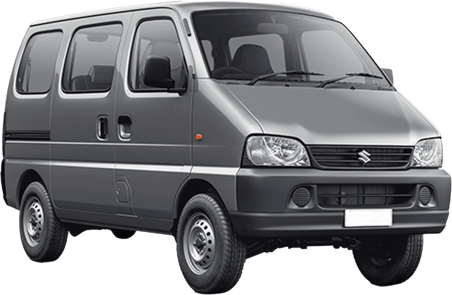 front three-quarter view of a Metallic Glistening Grey Maruti Suzuki Eeco