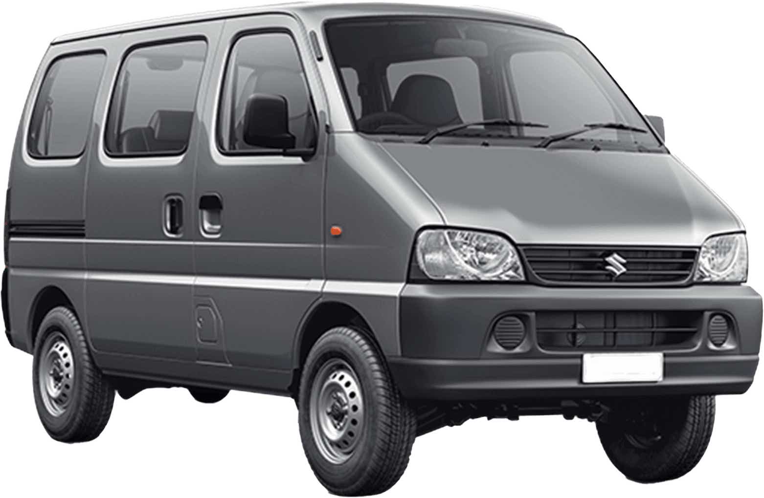 front three-quarter view of a Metallic Glistening Grey Maruti Suzuki Eeco