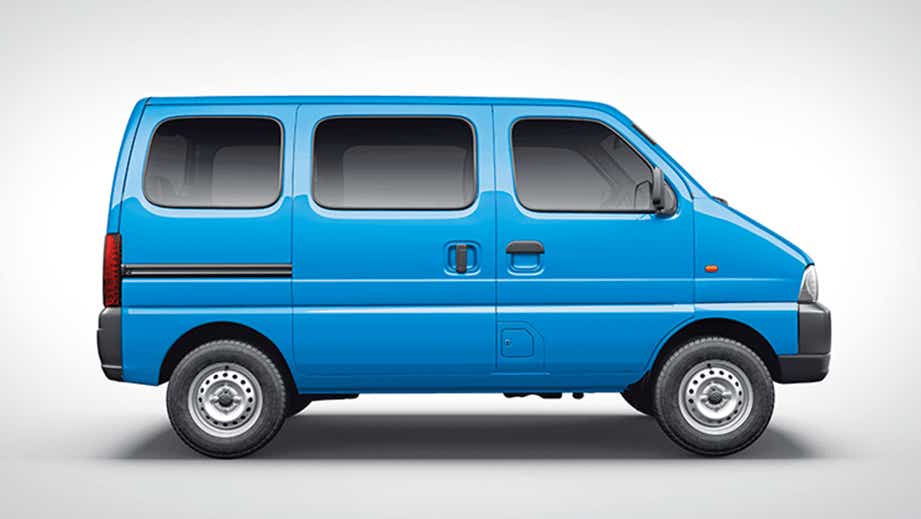 side view of a Cerulean Blue Maruti Suzuki Eeco