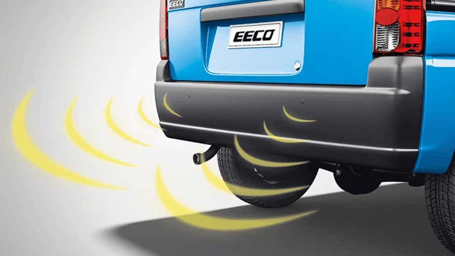 rear view of a Maruti Suzuki Eeco showing parking sensors