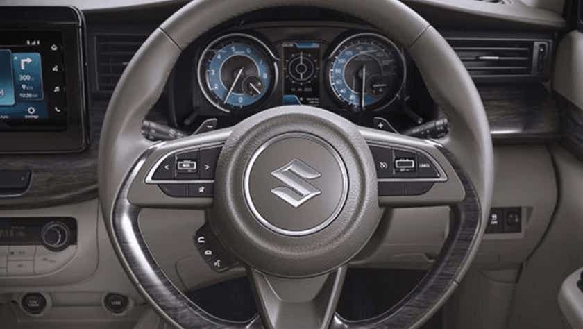 steering wheel and dashboard of a Maruti Suzuki Ertiga