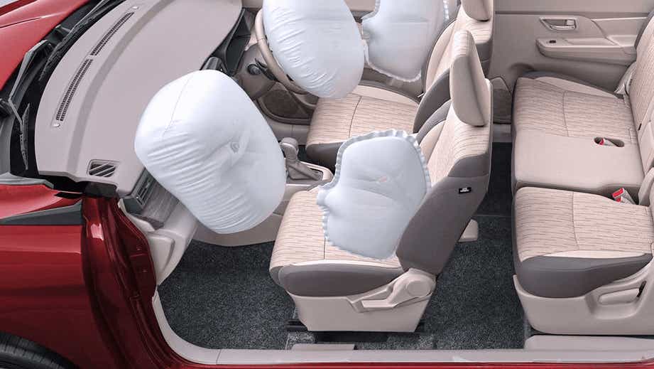 Interior view with airbags deployed in a Maruti Suzuki Ertiga