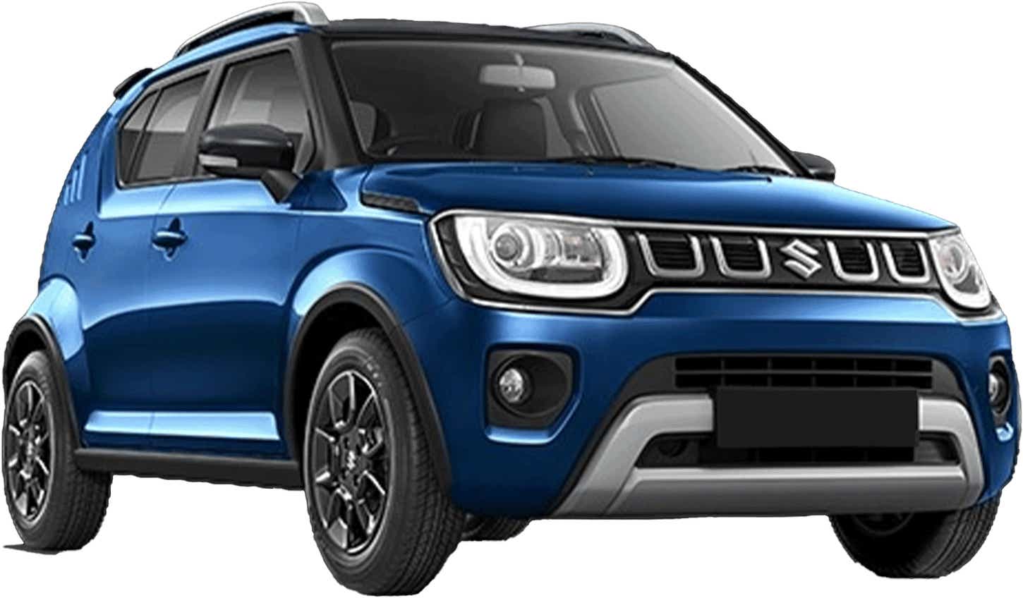 front three-quarter view of a Nexa Blue Maruti Suzuki Ignis