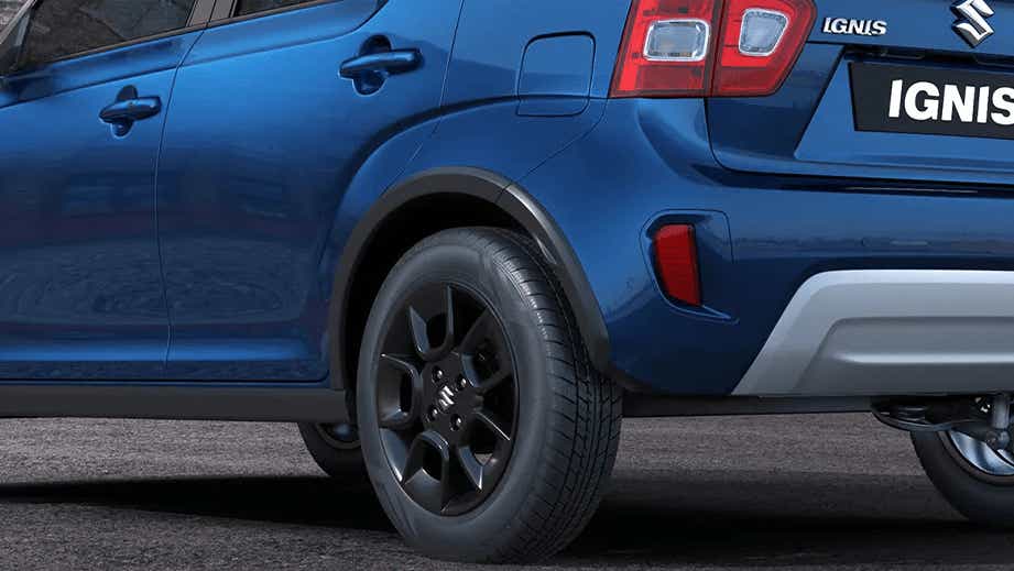 rear three-quarter of a Nexa Blue Maruti Suzuki Ignis