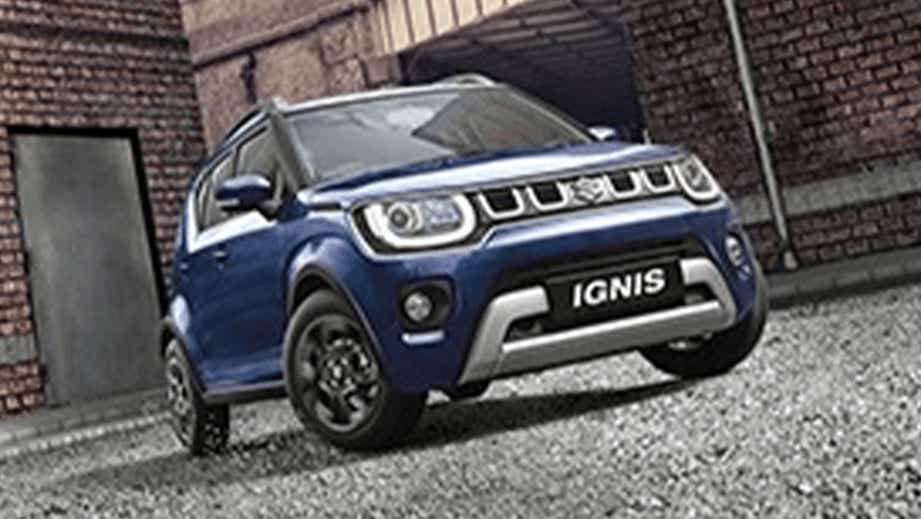 front three-quarter view of a Nexa Blue Maruti Suzuki Ignis
