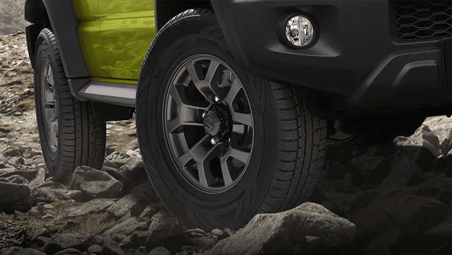 front wheel close-up of a Maruti Suzuki Jimny