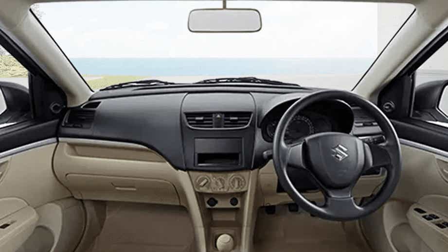 interior dashboard view of a Maruti Suzuki Dzire Tour