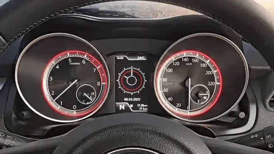 instrument cluster of a Maruti Suzuki Swift 2021 - 2023