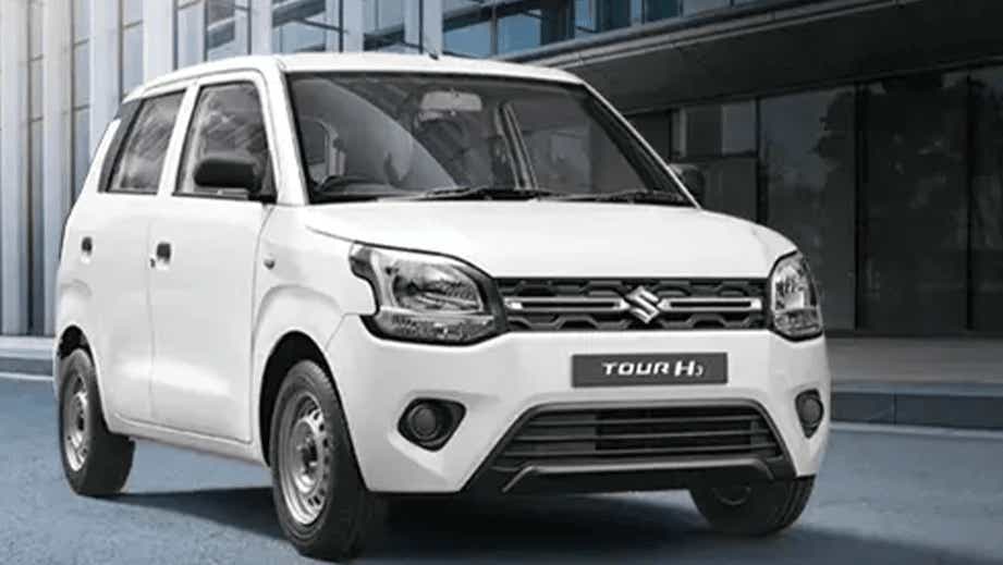 front three-quarter of a Solid White Maruti Suzuki Wagon R tour