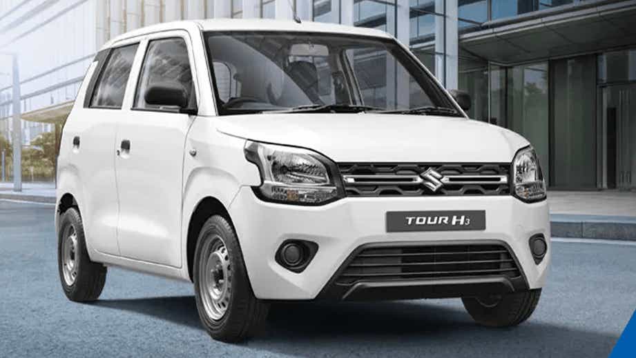 front three-quarter view of a Solid White Maruti Suzuki Wagon R tour