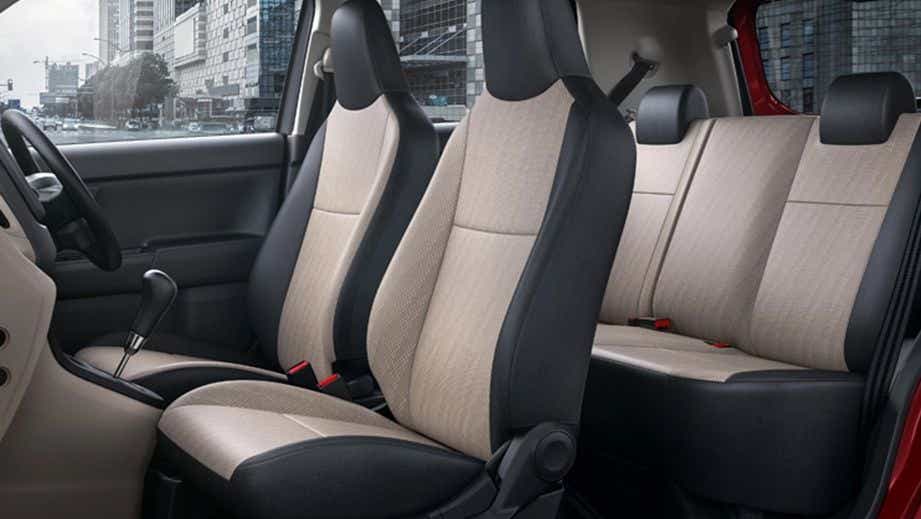 Interior front and rear seats of a Maruti Suzuki Wagon R tour