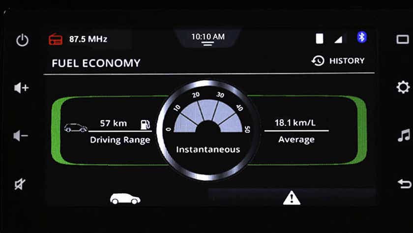 fuel economy display on a Maruti Suzuki Wagon R dashboard infotainment screen