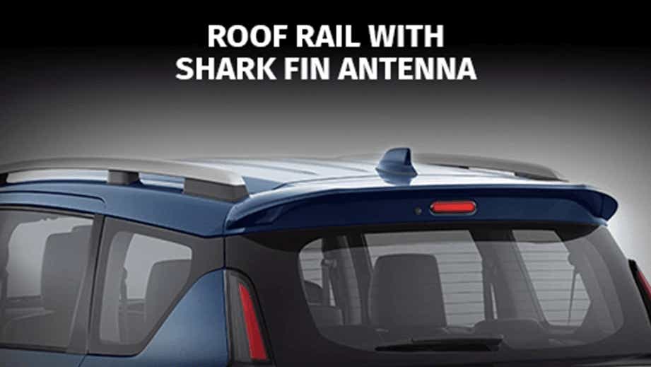 Roof rail and shark fin antenna of a Maruti Suzuki XL6