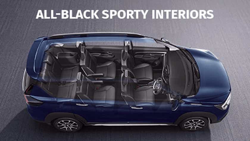 top-down view of a Maruti Suzuki XL6 highlighting sporty interiors