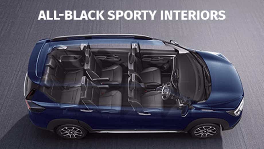 top-down view of a Maruti Suzuki XL6 highlighting sporty interiors