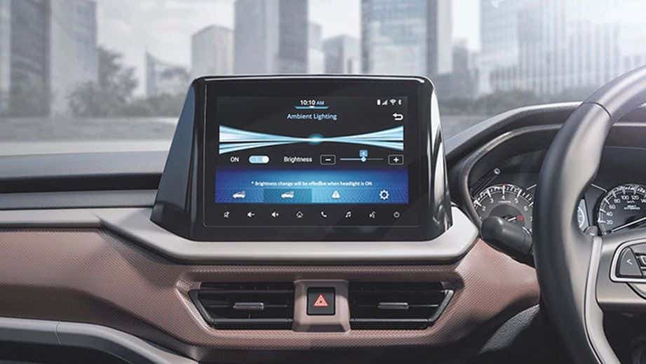 Dashboard and infotainment system of a Maruti Suzuki Brezza