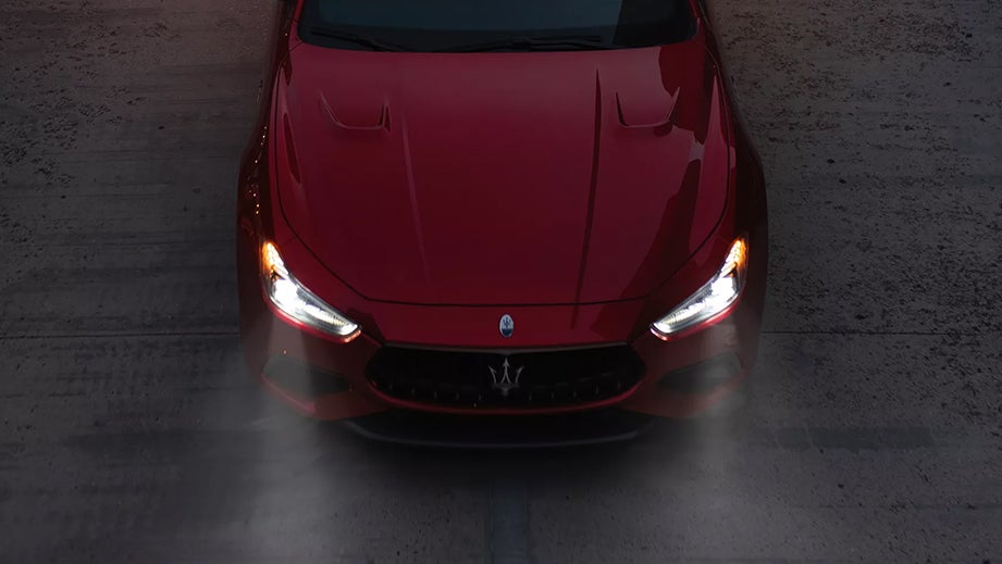 Front view of a Rosso Folgore Maserati Ghibli