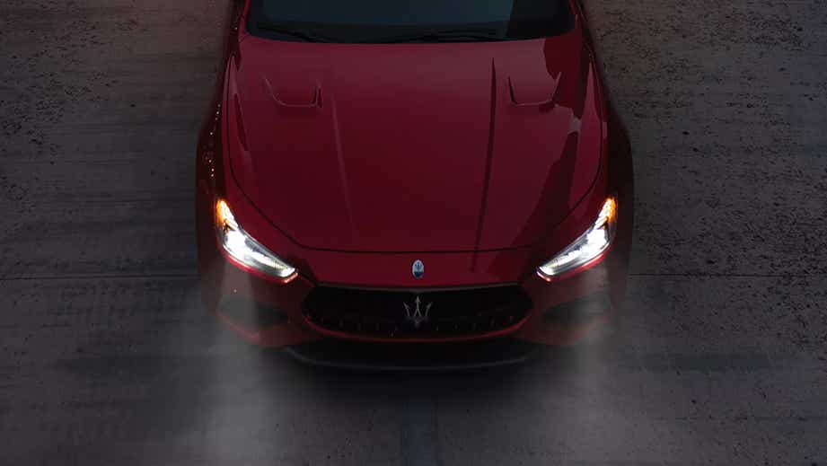 Front view of a Rosso Folgore Maserati Ghibli
