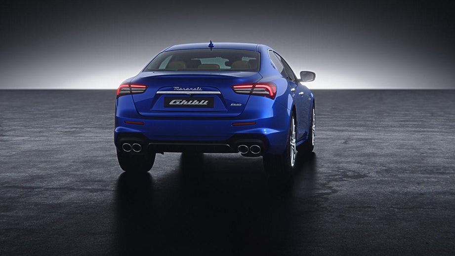 rear view of a Blue Maserati Ghibli