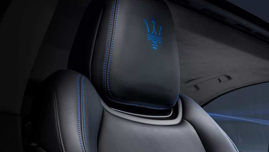 Front seat headrest close-up of a Maserati Ghibli