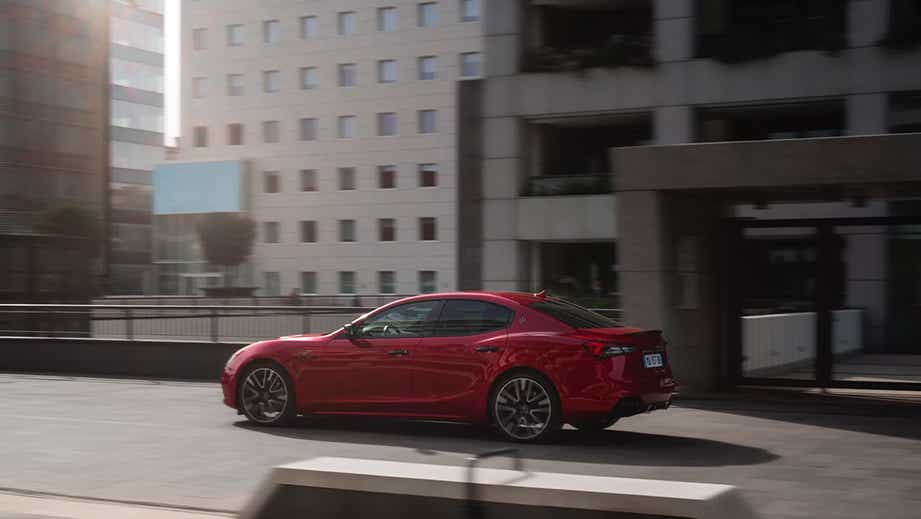 side view of a Rosso Folgore Maserati Ghibli