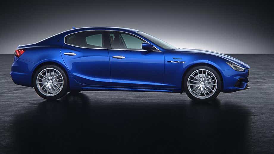 side view of a Blue Maserati Ghibli