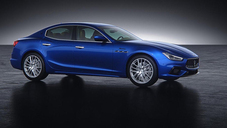 side view of a Blue Emozione Maserati Ghibli