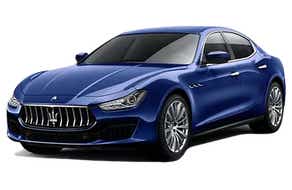 front three-quarter view of a Blue Maserati Ghibli
