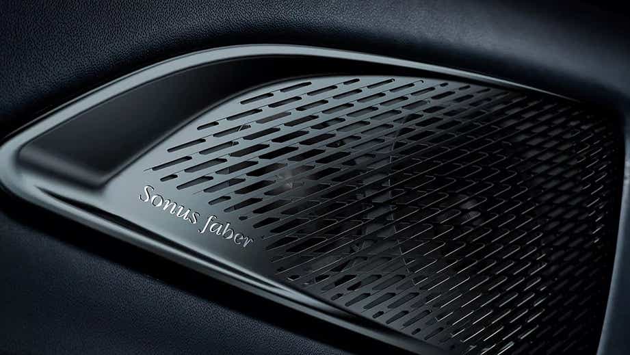 Close-up of speaker grille in a Maserati GranCabrio