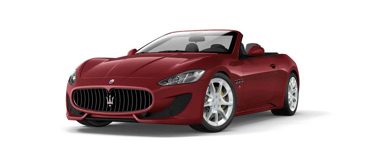 Front three-quarter view of a Maserati GranCabrio convertible