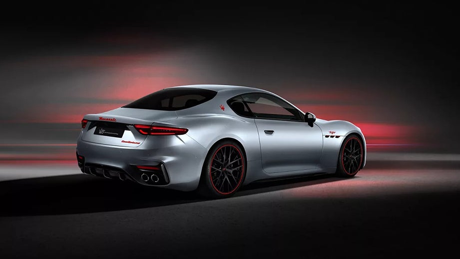 rear three-quarter view of a Maserati GranTurismo