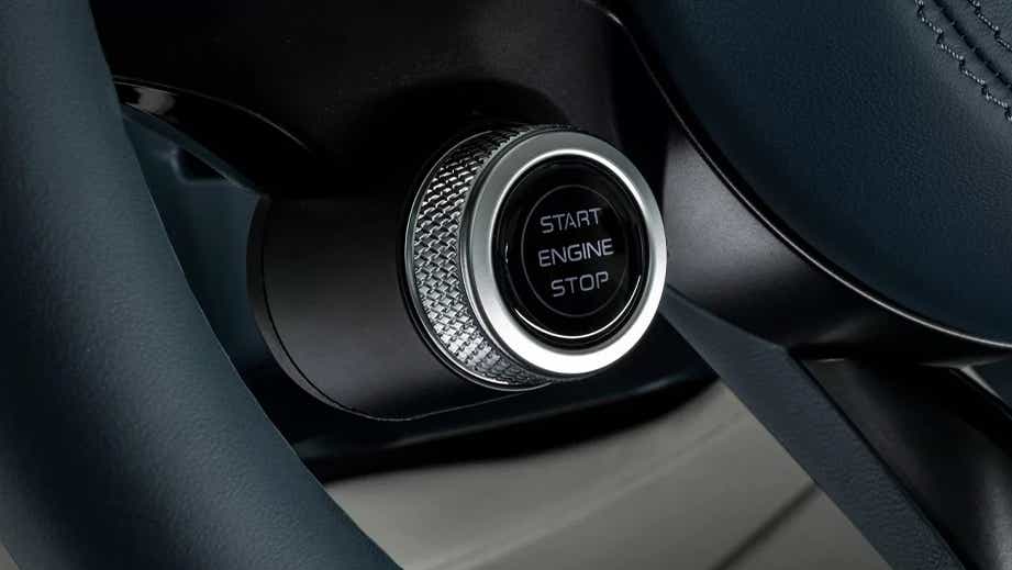 Close-up of the start/stop button in a Maserati GranTurismo