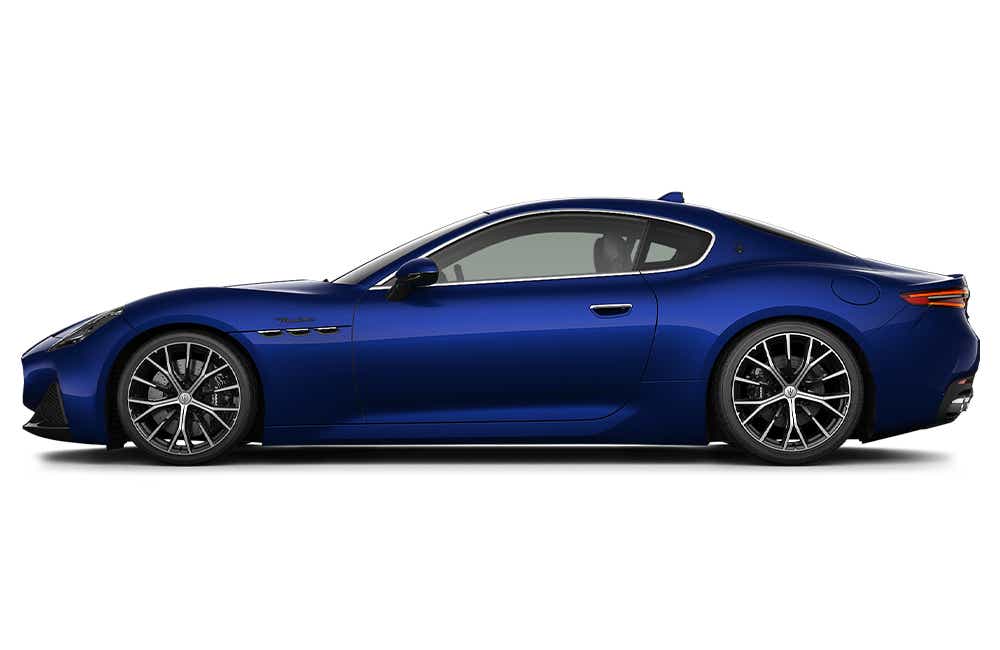 side view of a Blue Emozione Maserati GranTurismo
