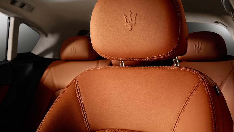 Front seat headrest close-up of a Maserati Levante