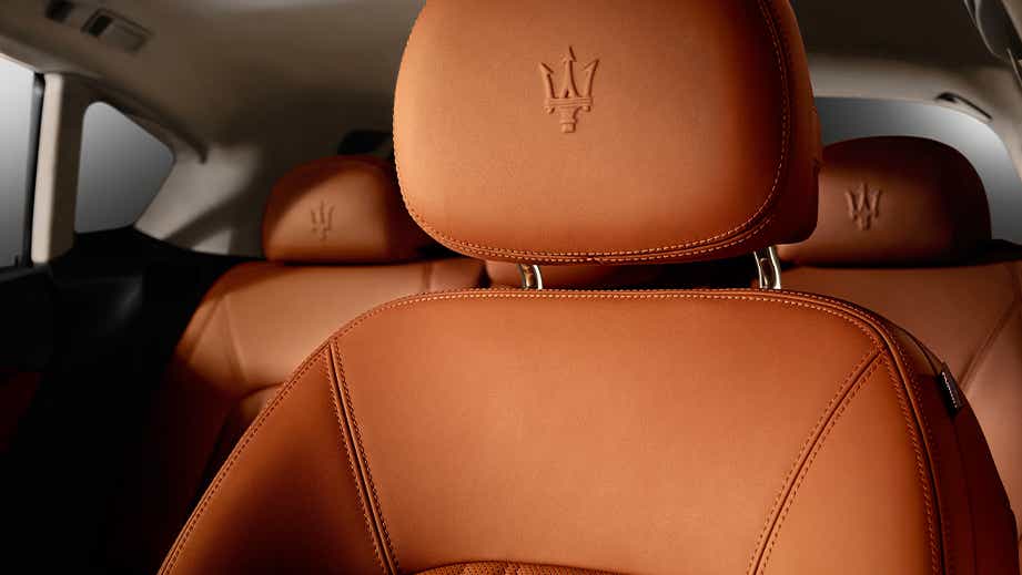 Front seat headrest close-up of a Maserati Levante