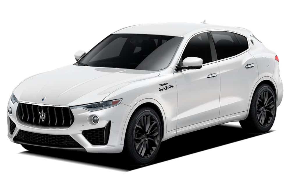 Front three-quarter view of a Bianco Maserati Levante