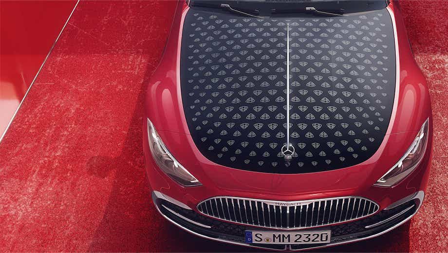 Top view of a Garnet Red Metallic Mercedes-Benz Maybach SL 680