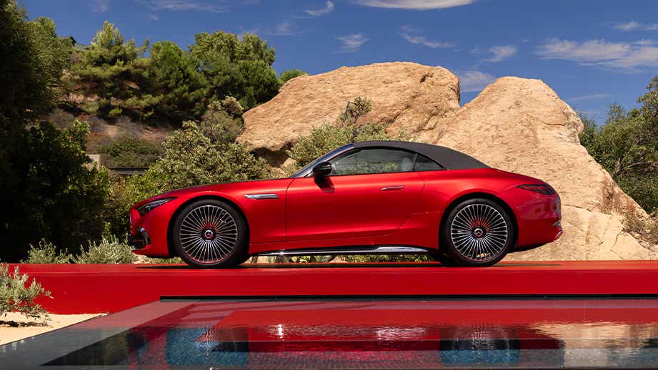 side view of a Garnet Red Metallic Mercedes-Benz Maybach SL 680