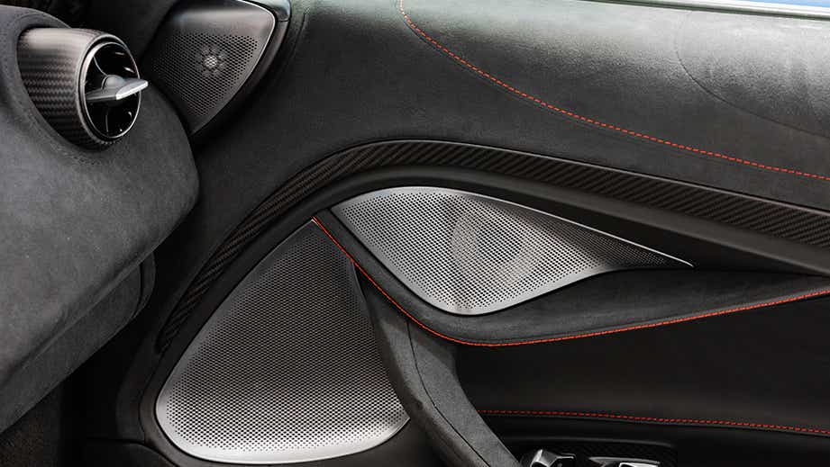 close-up of the interior door panel of a Mclaren 750s