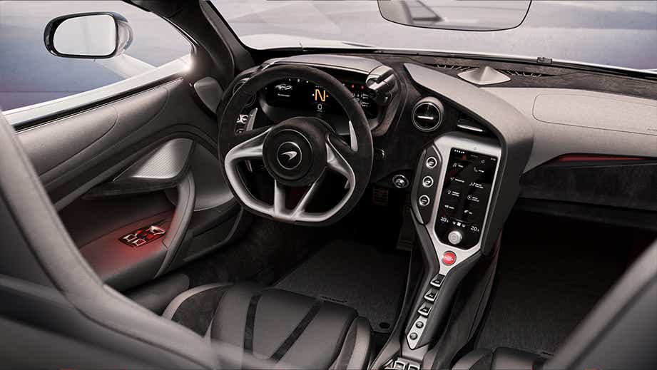 interior dashboard view of a Mclaren 750s