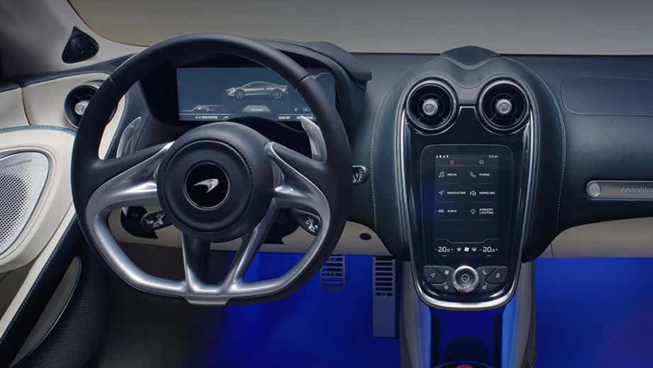 interior dashboard of a Mclaren GT